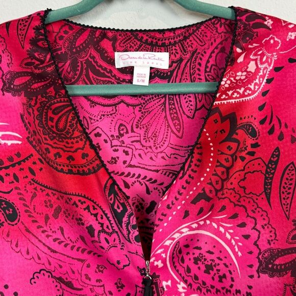 Oscar de la Renta Pink Label Zip Up Pink Satin Caftan S/M - Picture 4 of 10